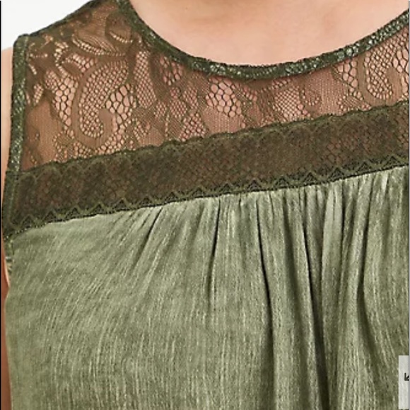 Torrid olive green lace trim gauze mineral wash tank. Super cute! NWT - Picture 3 of 6